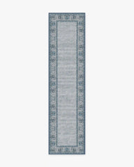 Vintage Daisy Bordered Blue Rug