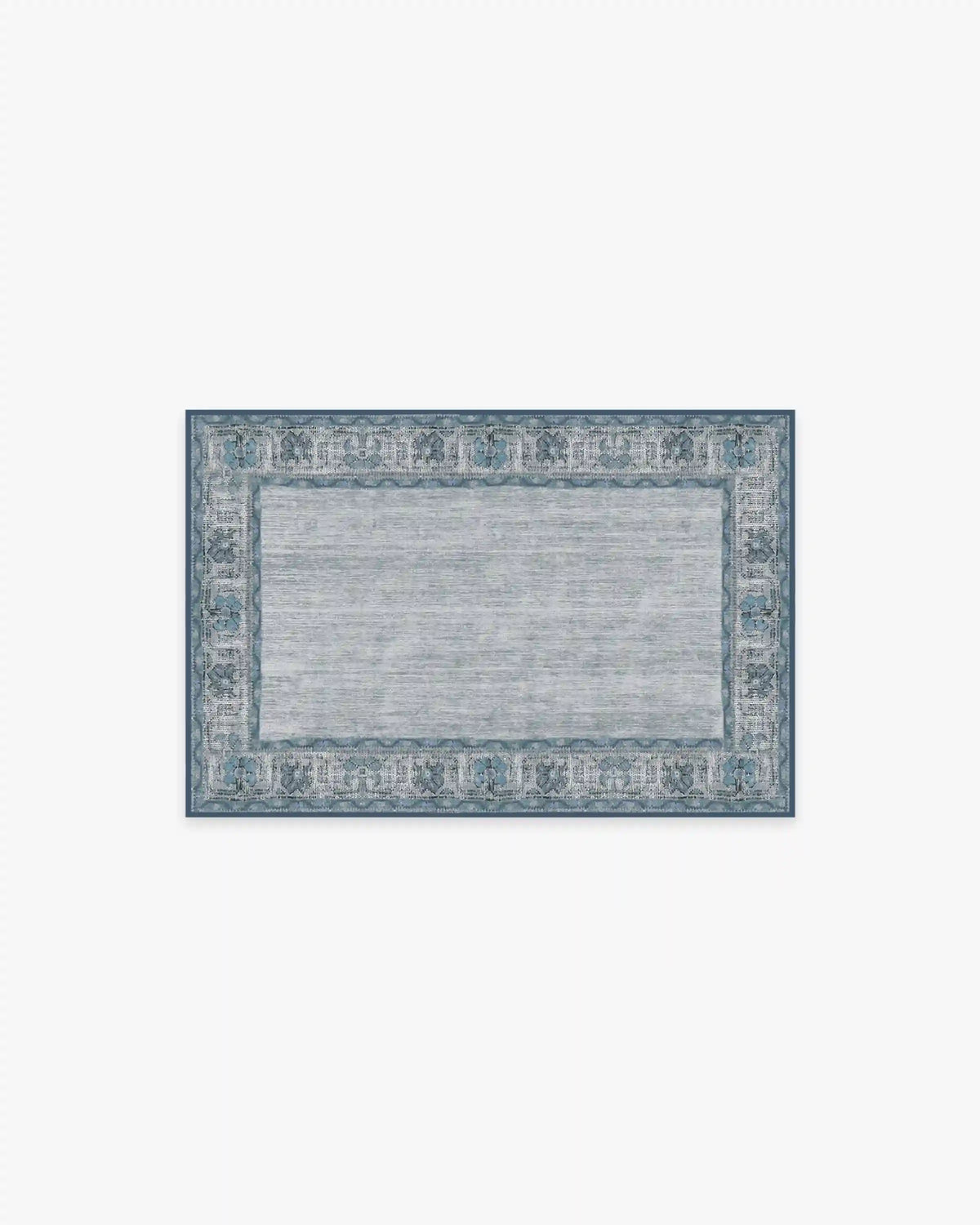 Vintage Daisy Bordered Blue Rug
